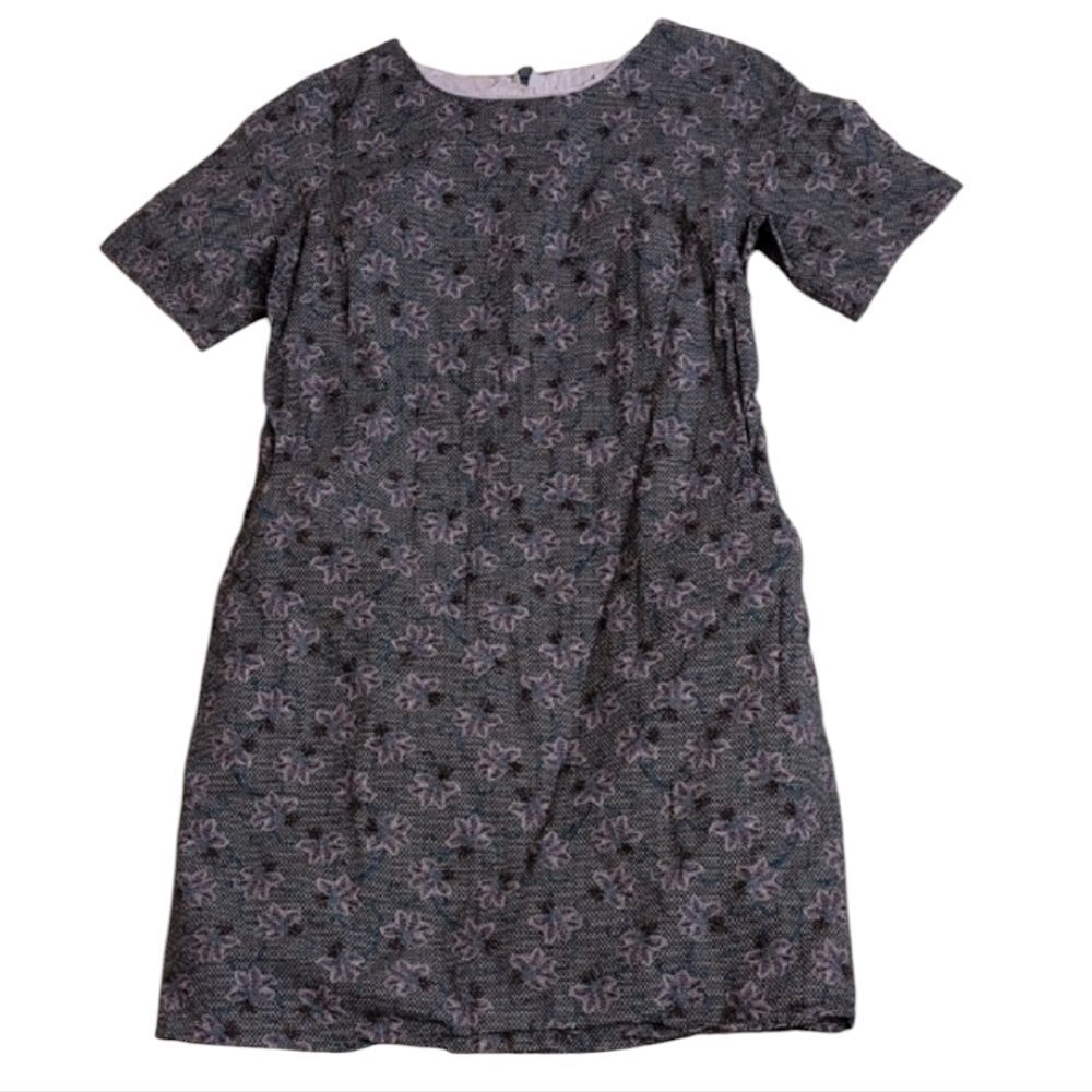 Jennifer Glasgow Floral Mini Dress Purple And Grey Cotton Pockets Size XS